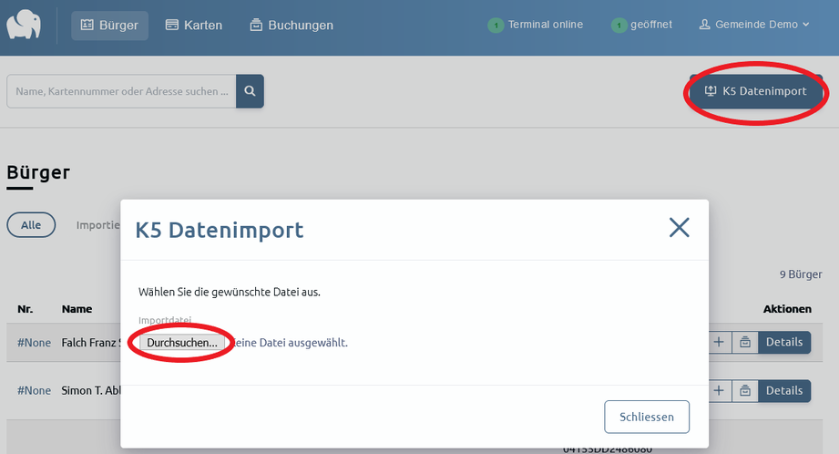 Bürger k5 Datenimport
