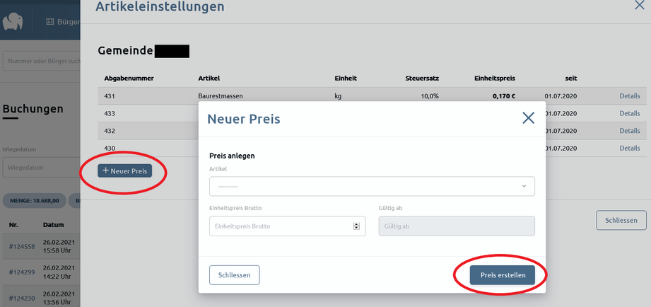 Artikelpreisänderung
